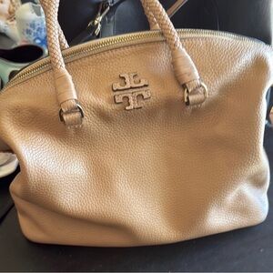 Tory Burch Taupe Pebbled Leather Satchel